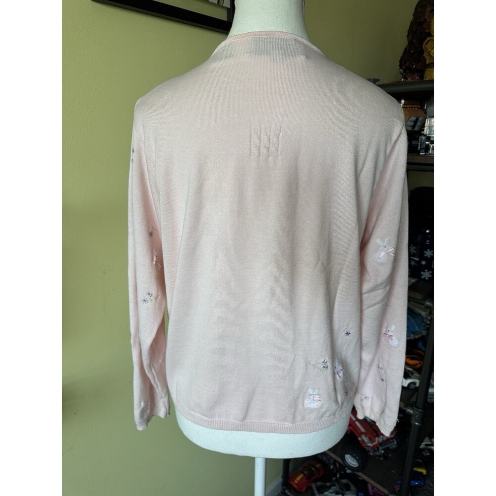 Marisa Christina Vintage Pink Cotton Cardigan Bunny Floral Embroidered Large - Picture 6 of 9